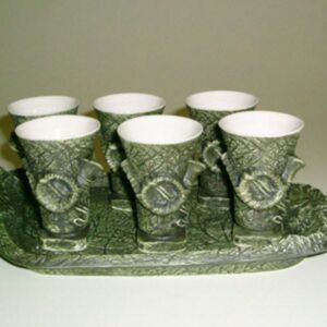 Zelená sada pohárkov s táckou VILAGHY keramika Poľovnícke potreby